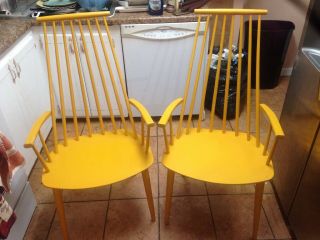 2 Vintage Fdb Mobler Danish Modern Funky Yellow Dining Chairs Made In Denmark
