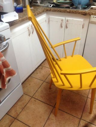 2 Vintage FDB Mobler Danish Modern Funky Yellow Dining Chairs made In Denmark 3