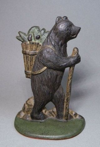 Cast Iron Hiking Bear W/ Backpack Doorstop / Bookend