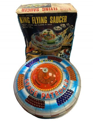 King Flying Saucer Tin Litho Battery Operated Japan No.  5112 Vtg