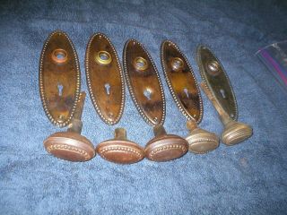 Antique Japanned Oval Door Plates And Knobs