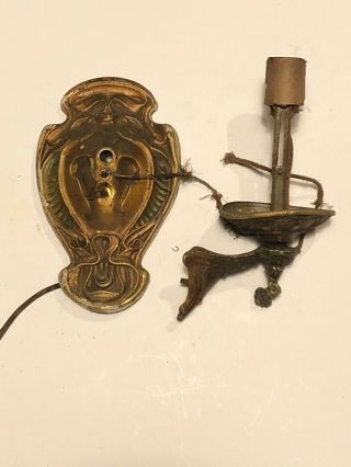 Antique Stamped Brass Polychrome Art Nouveau Single Candle Sconce