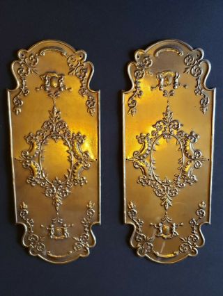 Gorgeous Antique Brass Door Push Plates Ornate Cherubs Architectural Salvage 10 "