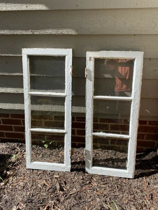 Pair - 2 - Vintage Antique Wood Windows / Picture 3 Pane Glass (circa 1930)