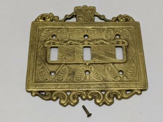 Vintage Virginia Metalcrafters Solid Brass Ornate 3 Light Switch Plate Cover
