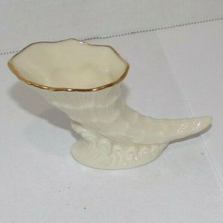 Lenox Miniature Horn Of Plenty Candy Vase Cream W/ Gold Trim 2 1/2 " Tall