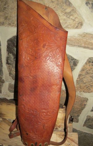 Vintage Beautifully Hand Tooled Leather Quiver In