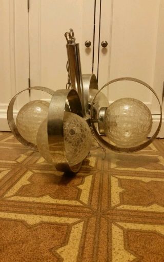Vintage Mid Century Modern Hanging Lamp Great Design 4 Chrome Glass Balls 2