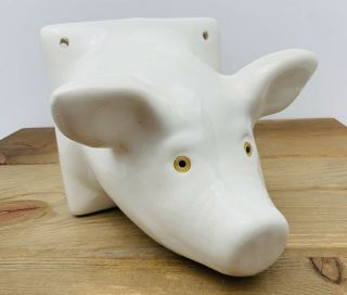 Towle Vintage White Ceramic Pig Head Towel Apron Holder Wall Hook Glass Eyes