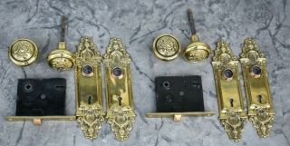 Ornate Victorian Antique 1901 Door Hardware Set Of Two Marked Rhc Mortise