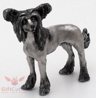 Tin Pewter Figurine Of Chinese Crested Dog Ironwork