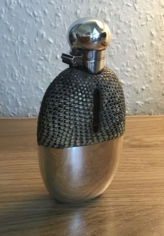 Antique Top Quality Snake Skin Oval Spirit / Hip Flask With Gilt Cup Maker Wh.
