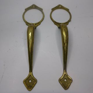 Vintage Entry Door Pull Handle / Ferum Italy K59 Large Solid Brass Pair