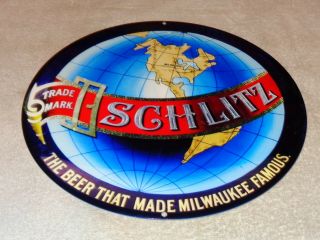 Vintage Schlitz The Beer That Made Milwaukee Famous 12 " Metal Gasoline Oil Sign