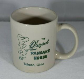 Vintage The Pancake House Coffee Cup - Diner Mug - Green On Tan - Cute Chef