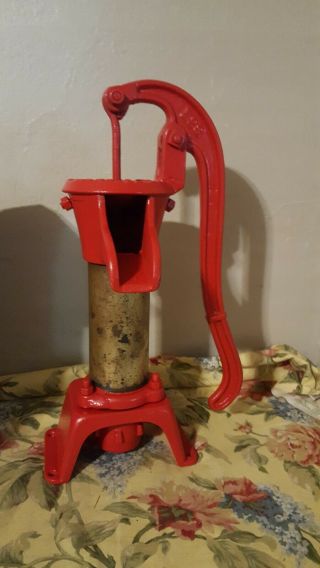 Vintage Red Cast Iron & Brass Antique Yard Art Water Hand Well Pump Kewanee Ill