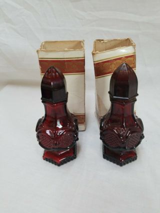 Vintage Avon Cape Cod Ruby Red Salt & Pepper Shaker Set—w/orig.  Box