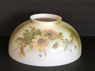 Vintage Large 14” Fitter Green Floral Glass Hurricane Dome Lamp Shade