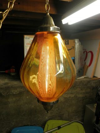 Mid Century Modern Retro Hanging Swag Light/lamp Amber Glass Vintage