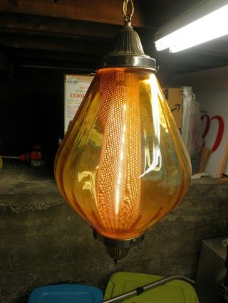 Mid Century Modern Retro Hanging Swag Light/Lamp Amber Glass Vintage 2