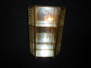 Vintage Brass Etched Glass Lg Curio Cabinet