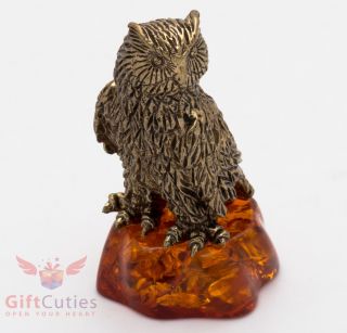 Solid Brass Amber Figurine Of Bird Owl Totem Talisman Ironwork
