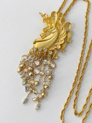 Vtg Kirks Folly Unicorn Cloudwalker Brooch/pendant Necklace Dangling Ab Crystal