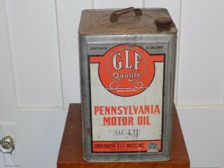 Vintage Glf Quality Pennsylvania Motor Oil 5 Gallon Square Empty Can