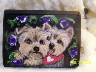 Yorkie Hand Painted Leather Card Wallet With Tassel