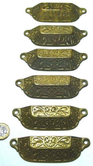 RARE SET OF 6 X ARTS & CRAFTS BRASS CUP CHEST DRAWERS PULL HANDLES ref90 3