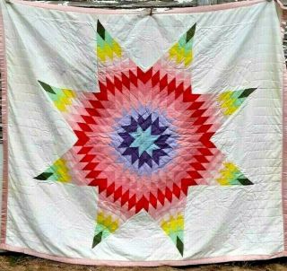 Vintage 1960s/70s Gorgeous Texas Lone Star Bethlehem Star Patchwork Quilt Wow