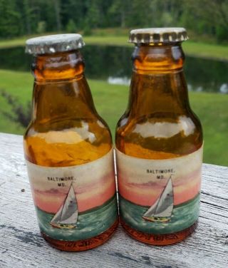 Vintage Mini Salt And Pepper Shakers Steinie Beer Bottles Baltimore,  Md Souvenir