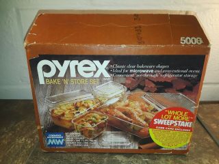 Vintage Pyrex Complete Clear 8 Pc Refrigerator Dish Set - Nib - Box Nos