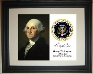George Washington Presidential Seal Autograph Portrait Framed Photo Photograph