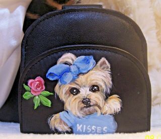 Yorkie Hand Painted Leather Card Coin Purse Wallet