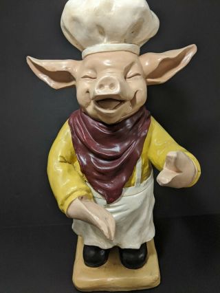 Vintage French Chef Pig Statue Bottle Holder Cook Baker Bistro Figurine Kitchen