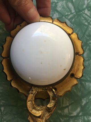 Antique Victorian Era Hand Crank Doorbell White Porcelain Knob Ornate Hardware 3