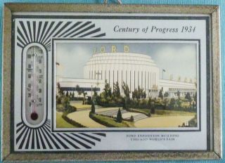 1934 Century Of Progress Chicago Worlds Fair Ford Building Art Deco Thermometer