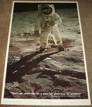 1969 Vintage Apollo 11 Man On The Moon Poster W/neil Armstrong Buzz Aldrin Rare