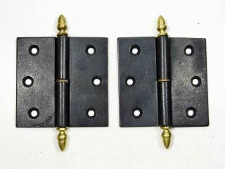 One Pair Plain Cast Iron Door Hinges,  3 1/2 " Lift - Off Lh Brass Steeple Tips