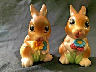 Vintage Pair Napco Napcoware C - 9094 Bunny Rabbit Flowers Figurine