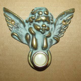 Vintage Brass Cherub / Angel Door Bell Push Button,  Approx.  3.  25 " Tall X 4 " Wide