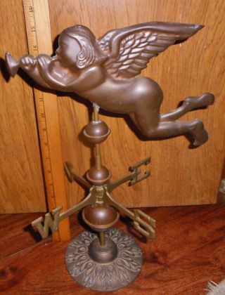 Vintage Table Top Brass / Copper Cherub Angel Weathervane 15 " Tall