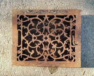 Antique Ornate Primitive Cast Iron Heat Grate Floor Vent Register 8 " X 10 " Fit