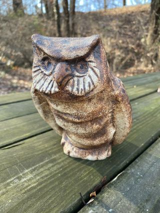 Handpainted Stoneware Owl Statue Home Or Garden Decor