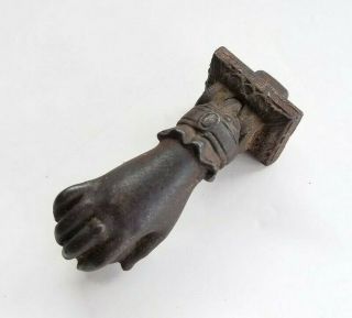 1800s Antique Vintage Cast Iron Lady’s Cuffed Hand W/ Ball Door Knocker 4 " Rare