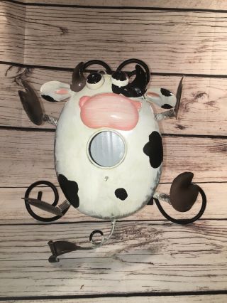 White And Black Painted Cow Birdhouse Feeder,  Springs Attach Hooves And Tail