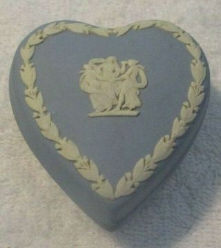 Vintage Wedgewood Jasperware Pale Blue Heart Shape Covered Trinket Box England