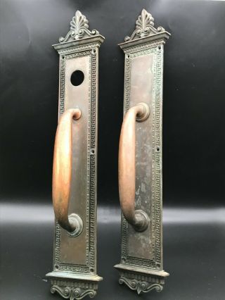 Ornate 20.  5 " Antique Victorian Cast Brass Bronze Door Pull Handle Back Plate
