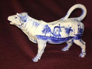 Vintage Delft Blue & White Cow Creamer Horns & Udders Hand Painted